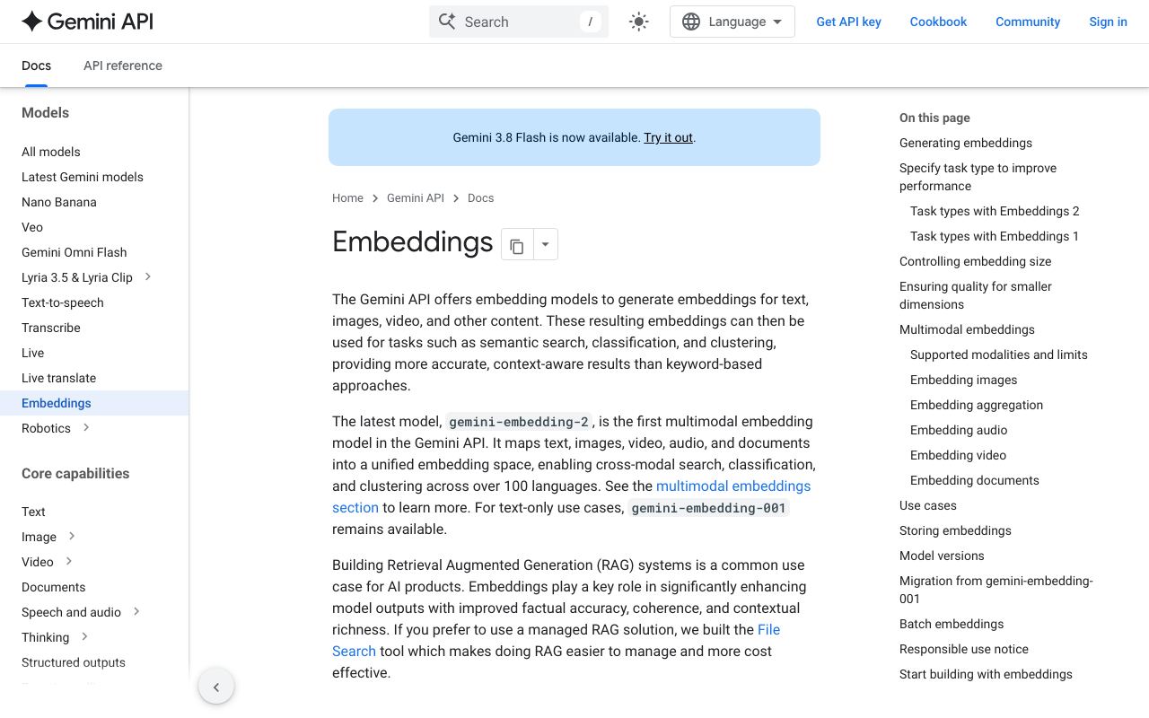 Google Gemini Embedding 2 interface screenshot