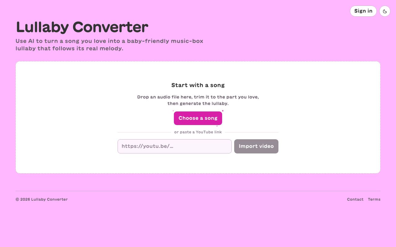 Lullaby Converter interface screenshot