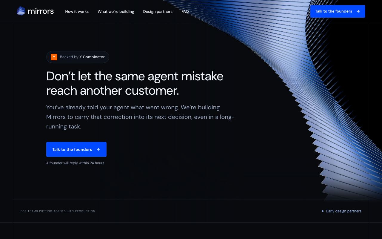 Mirrors (AI agent testing) interface screenshot
