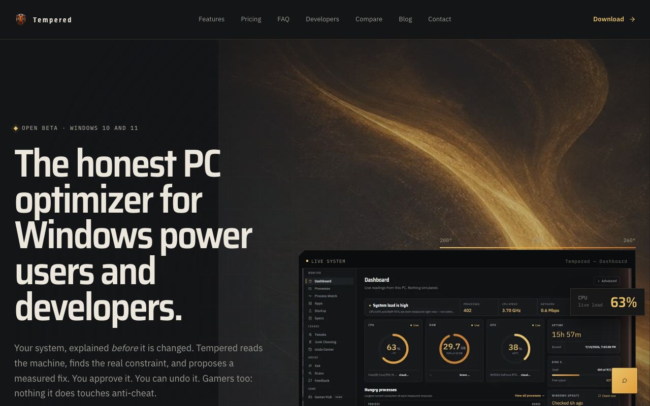 Tempered interface screenshot