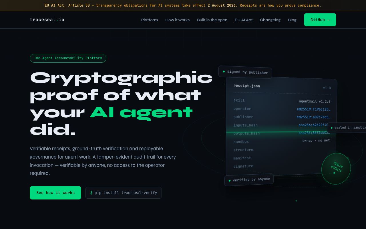 Traceseal interface screenshot