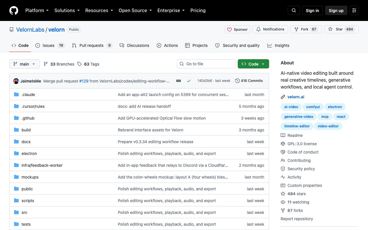 Velorn interface screenshot